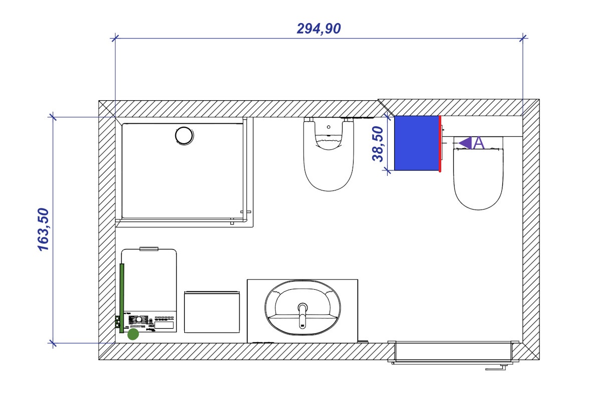 Układ łazienki przygotowany przez Klientkę zawierał sporo błędów projektowych. Skorzystanie z pomocy projektanta pozwoliło ich uniknąć.
