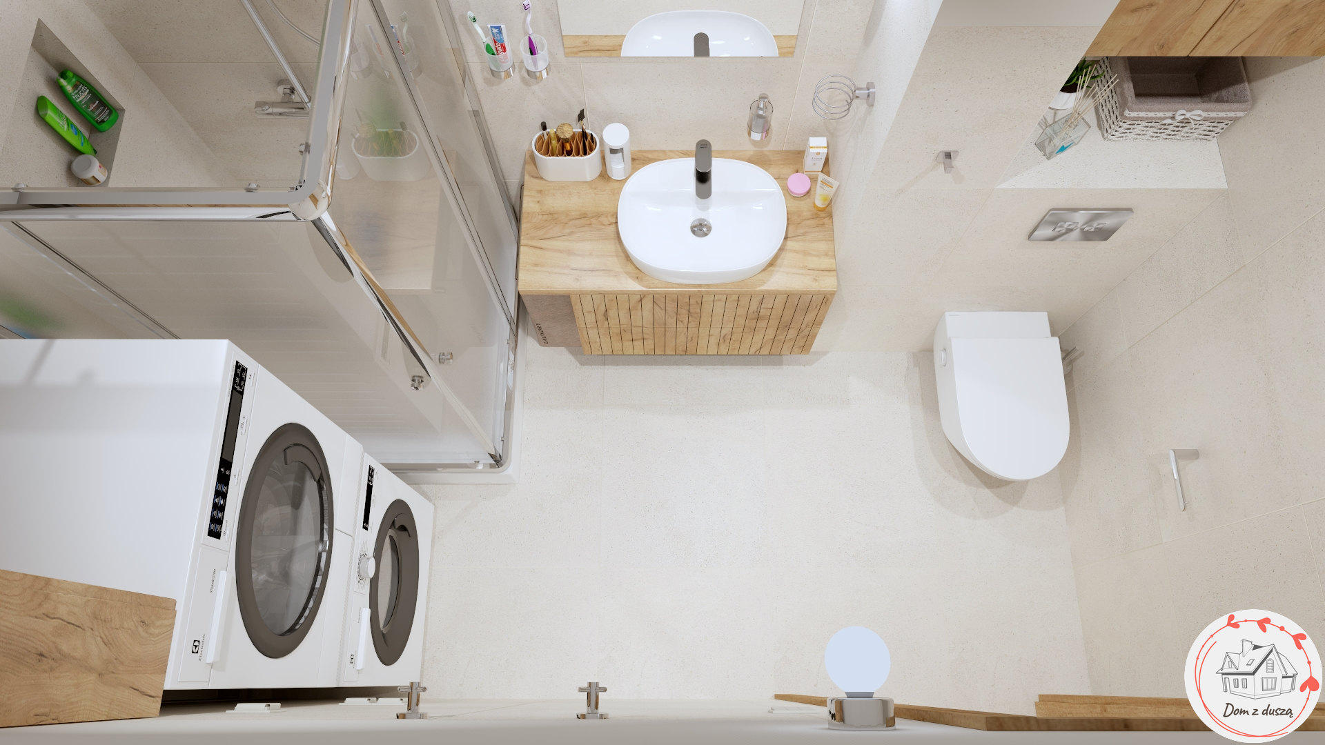 Potrzebujesz projektanta, aby uniknąć kosztownych błędów - końcowy układ łazienki, spełniający zarówno oczekiwania Klientki jak i normy projektowe.